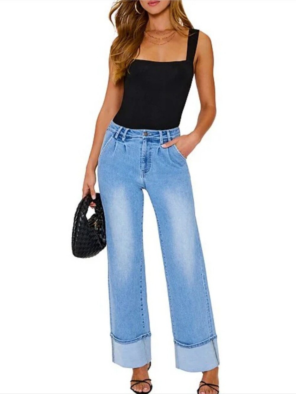 NWT Flying Monkey Super High Rise Wide Leg Cuffed Denim Jeans